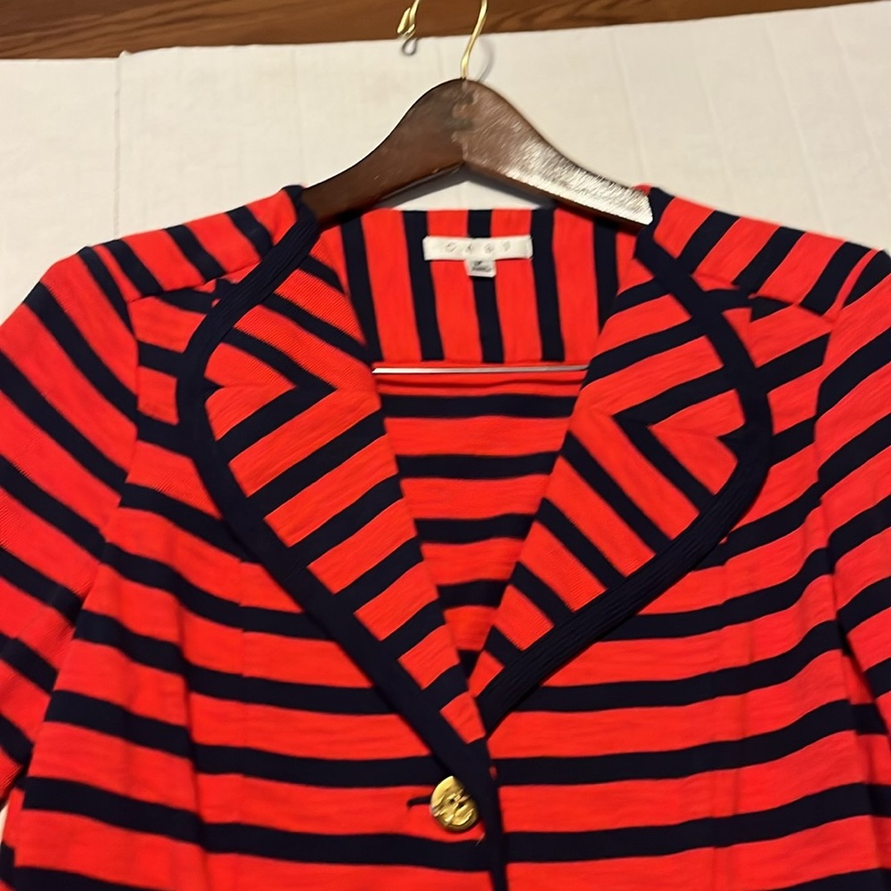 CAbi-M-Red & Blue Nautical Striped-preppy, nautical, long sleeve, cotton, Blazer - Picture 9 of 16